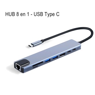 Hub 8 en 1 USB Tipo C con puerto LAN para Mac / iPad / Chromebook