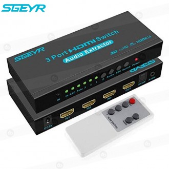 SGEYR - Interruptor HDMI 3x1 con salida de audio óptico SPDIF 3 puertos HDMI interruptor de audio selector de caja de audio separador con mando a distancia IR compatible 4K x 2K, ARC, Full 3D