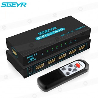 SGEYR Interruptor HDMI 5 x 1 HDMI Switch 5 en 1 Salida HDMI Selector de 5 puertos Caja con mando a distancia IR HDMI 1.4 HDCP 1.4 Compatible 4K @30Hz 3D 1080P